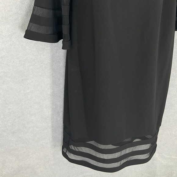 Calvin Klein Sheath Dress Sz 14W Black Mesh Trim Bell Sleeve Cocktail Party - Picture 6 of 15
